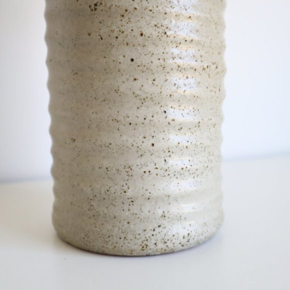 Vintage Handmade Speckled Ceramic Column Flare Rim Vase - Picture 4 of 12